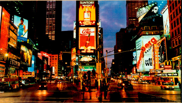 Above: Times Square at night,