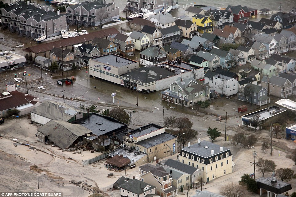 Severe damage: This picture provided by the US Coast Guard shows property damages along the New Jersey coast caused by Hurricane Sandy on Tuesday