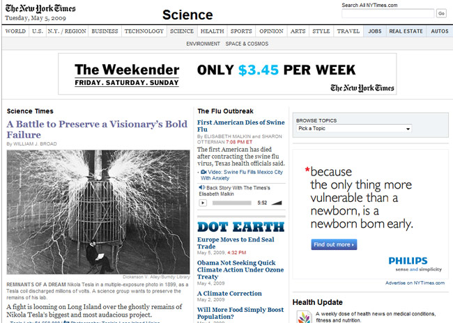 NY Times Science Front Page