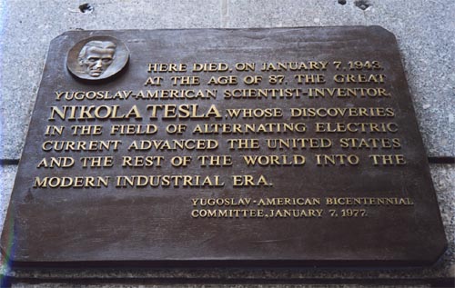 Tesla Plaque on Hotel New Yorker